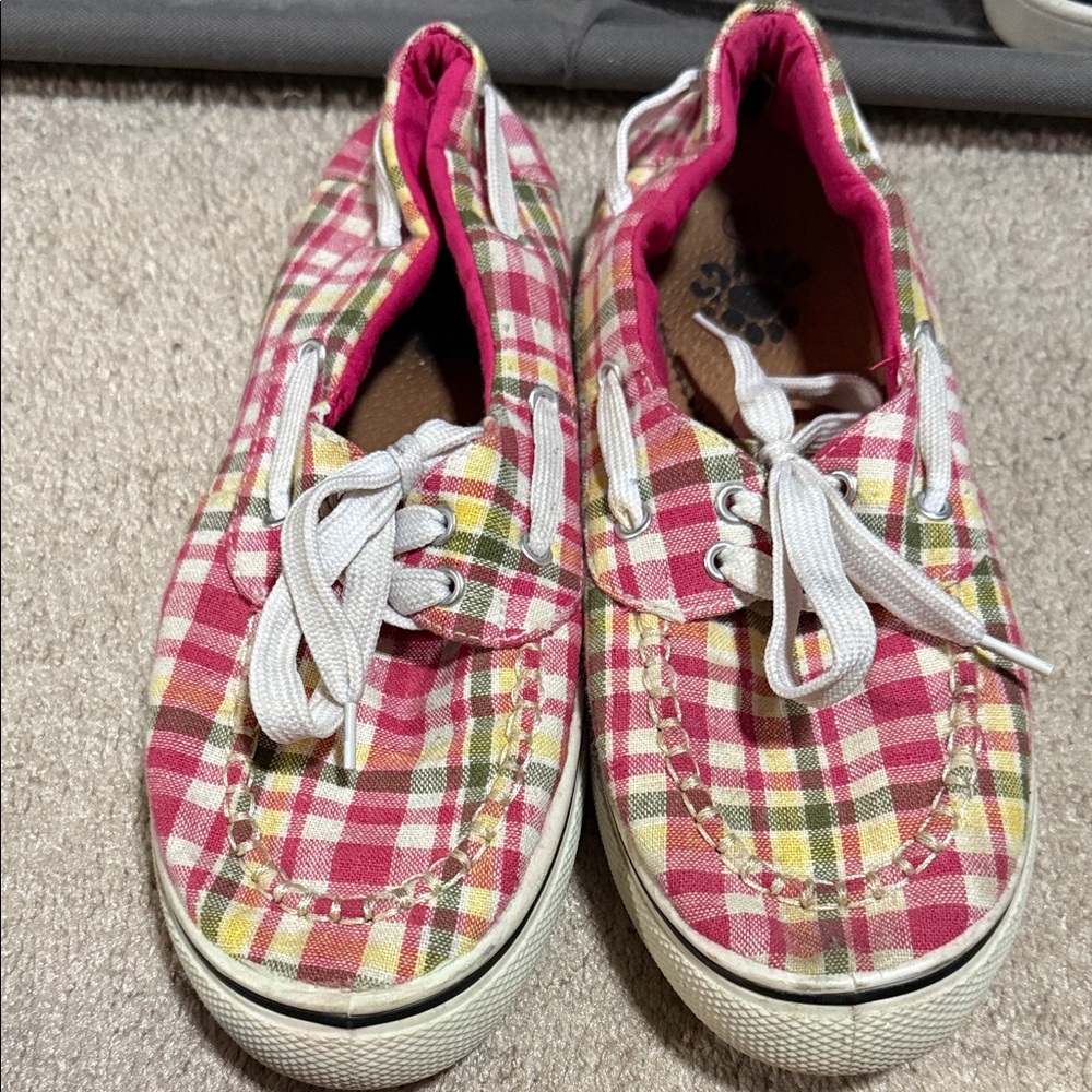 Dawgs Women's Checkered Sneakers - Pink, Yellow, White